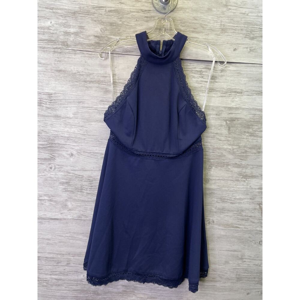 Lulus Reach Out My Hand Lace Skater Dress Womens M Navy‎ Blue Sleeveless